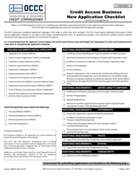 Form CAB14 &quot;Credit Access Business New Application Checklist&quot; - Texas