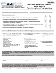 Form MV-64 &quot;Statement Regarding Previous Motor Vehicle Retail Installment Transactions&quot; - Texas