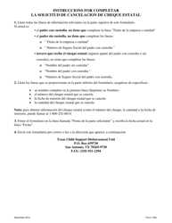 Formulario 1760 Solicitud De Cancelacion De Cheque Estatal - Texas (Spanish), Page 2