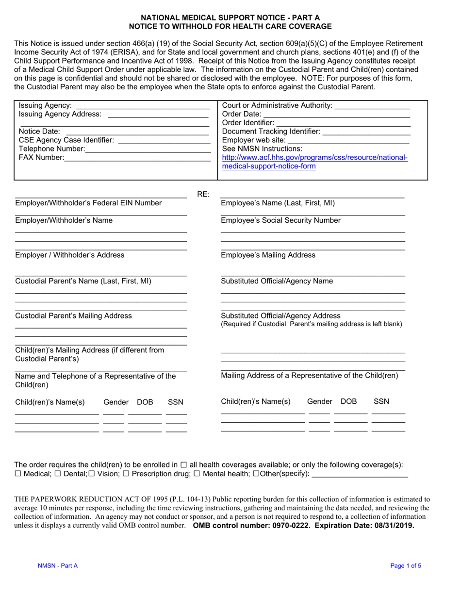 National Medical Support Notice Form, Page 1
