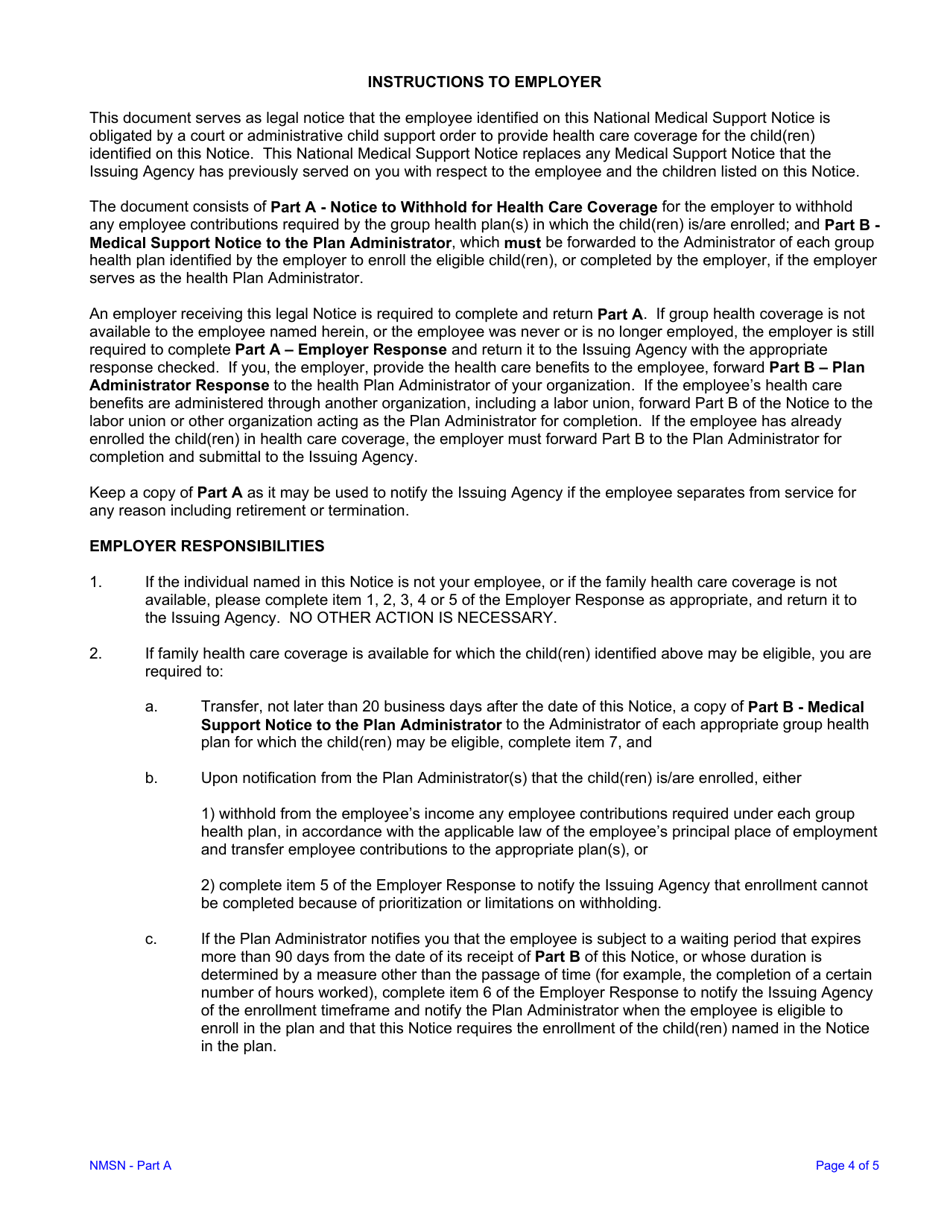 National Medical Support Notice Form, Page 4