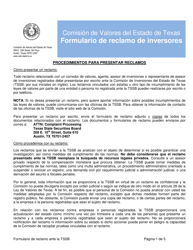 Formulario De Reclamo De Inversores - Texas (Spanish)