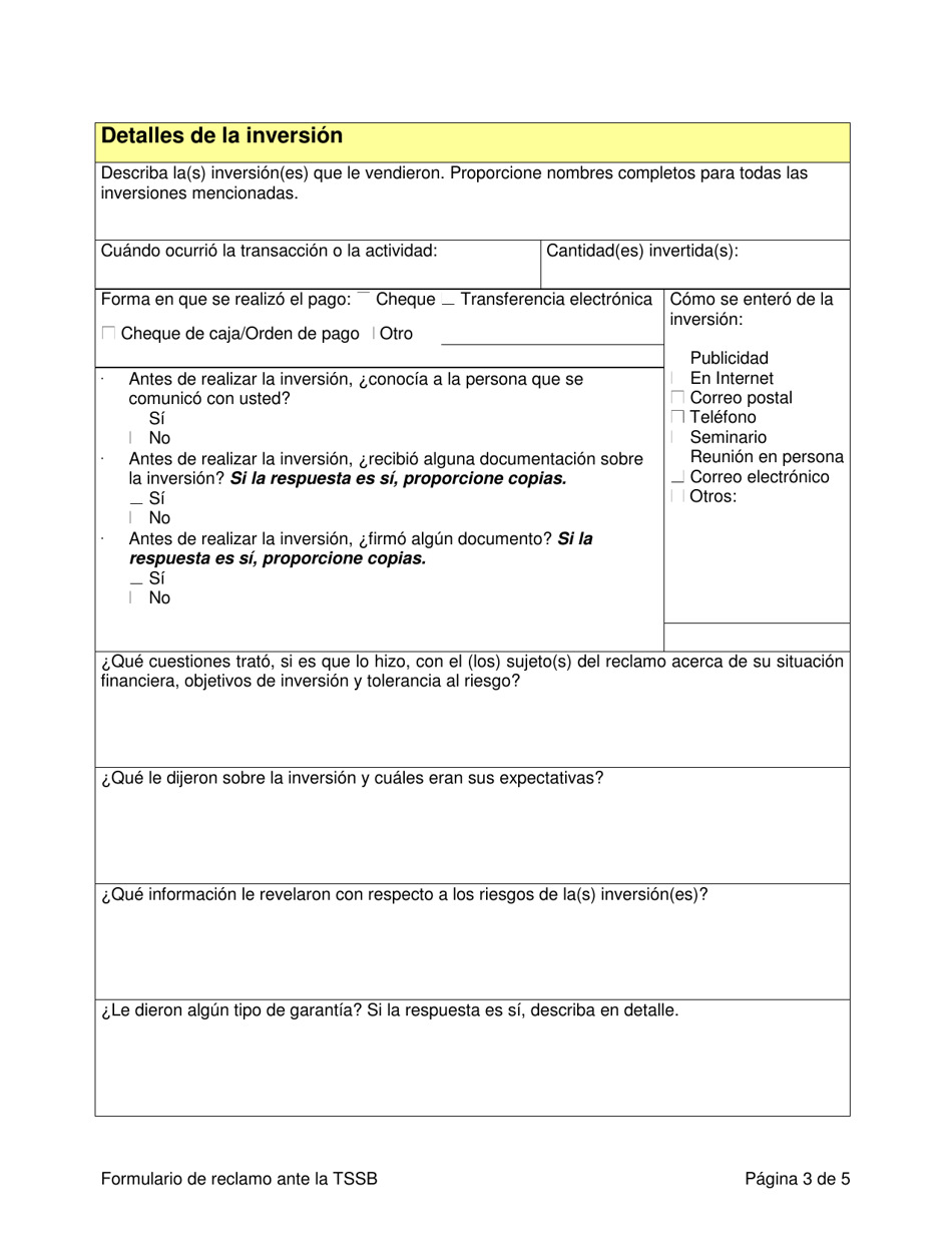 Formulario De Reclamo De Inversores - Texas (Spanish), Page 3