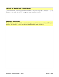 Formulario De Reclamo De Inversores - Texas (Spanish), Page 4