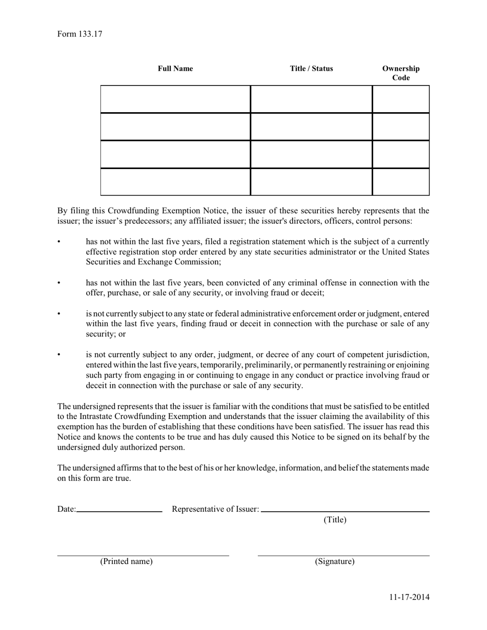 Form 133.17 Crowdfunding Exemption Notice - Texas, Page 3