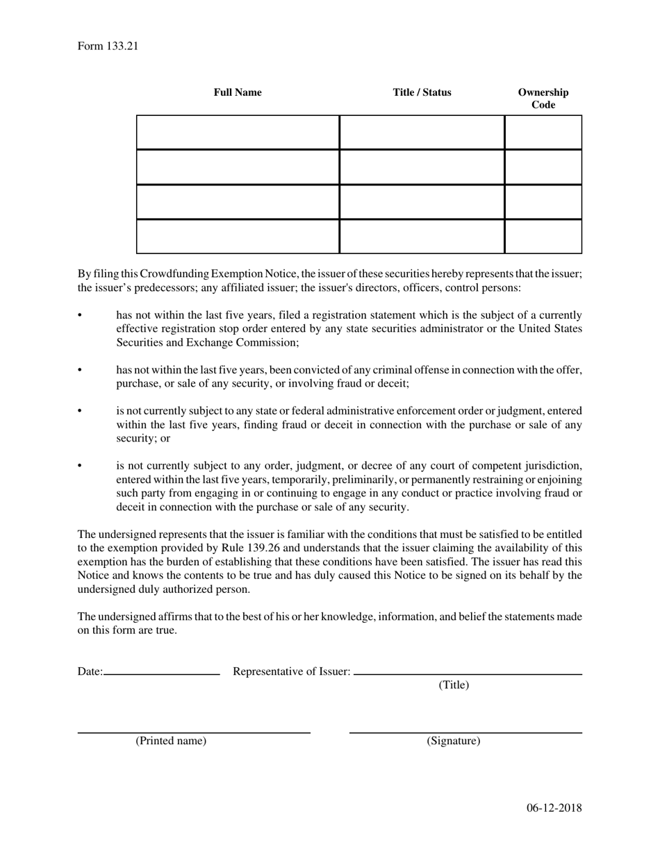 Form 133.21 Crowdfunding Exemption Notice - Texas, Page 3