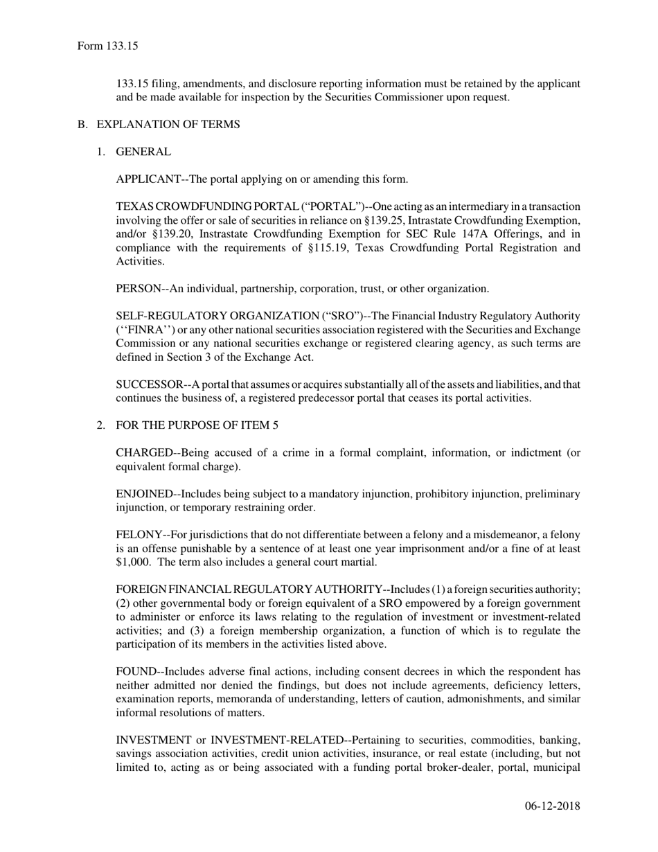 Form 133.15 Texas Crowdfunding Portal Registration - Texas, Page 11