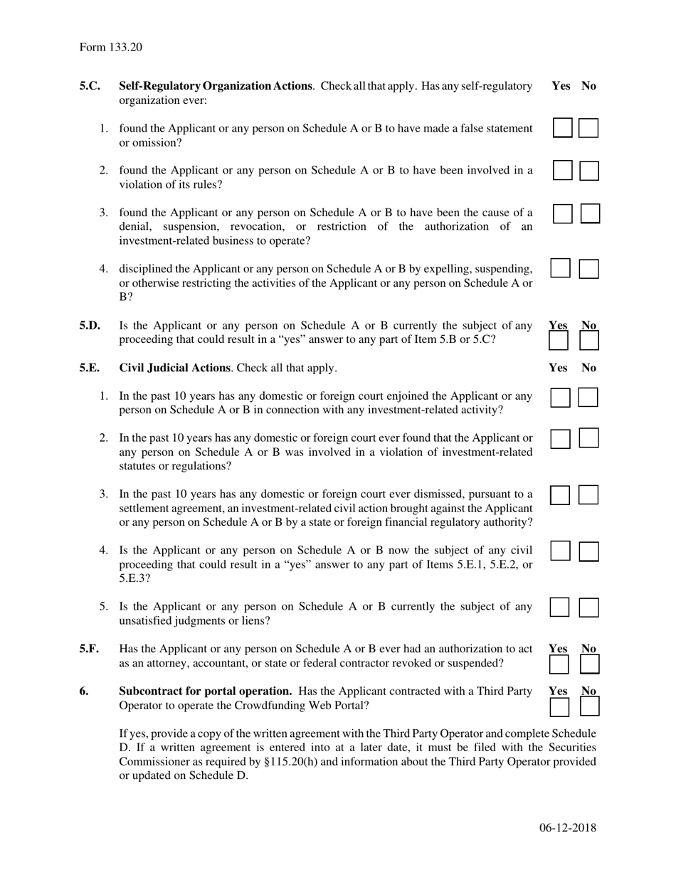 Form 133.20 Texas Crowdfunding Portal Registration by an Authorized Small Business Development Entity - Texas, Page 4