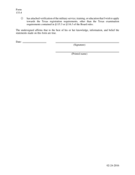Form 133.4 Request for Consideration of a Registration Application by a Military Applicant - Texas, Page 2