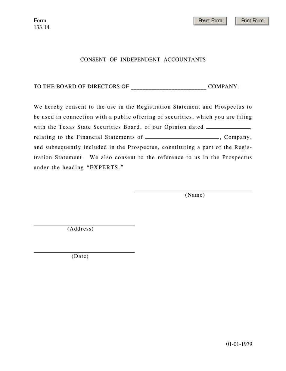 Form 133.14 Consent of Independent Accountants - Texas, Page 1