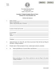 Form 133.6 Secondary Trading Exemption Renewal Notice - Texas