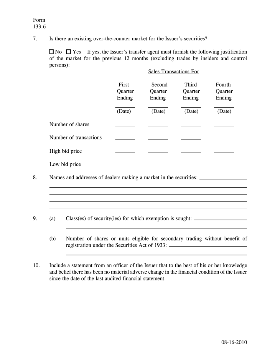 Form 133.6 Secondary Trading Exemption Renewal Notice - Texas, Page 3