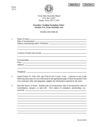 Document preview: Form 133.5 Secondary Trading Exemption Notice - Texas