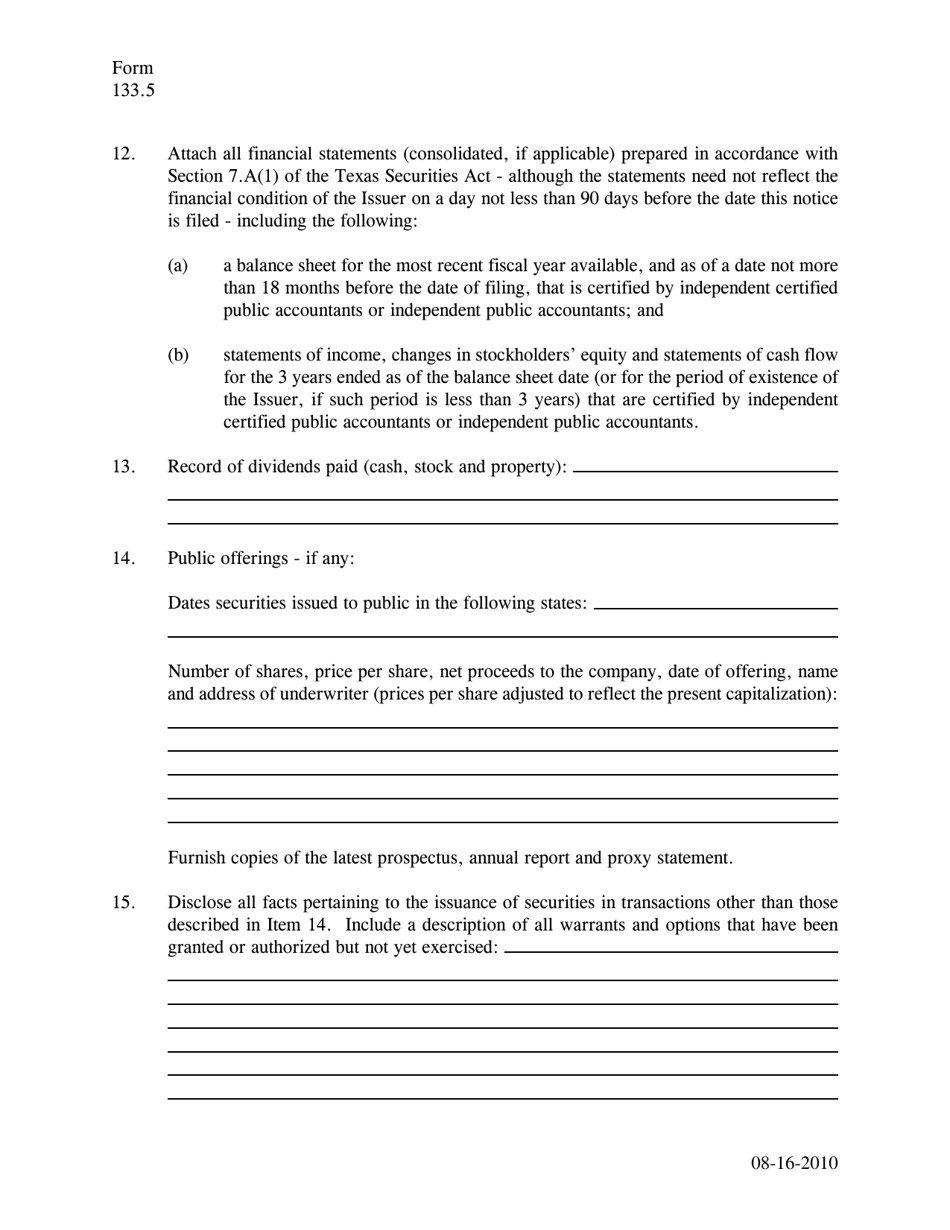 Form 133.5 Secondary Trading Exemption Notice - Texas, Page 3