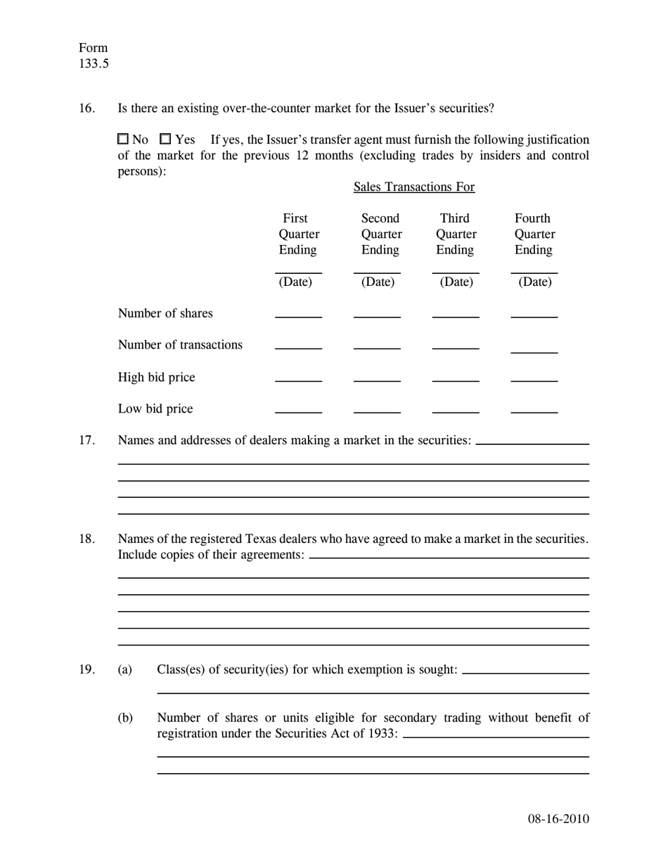 Form 133.5 Secondary Trading Exemption Notice - Texas, Page 4