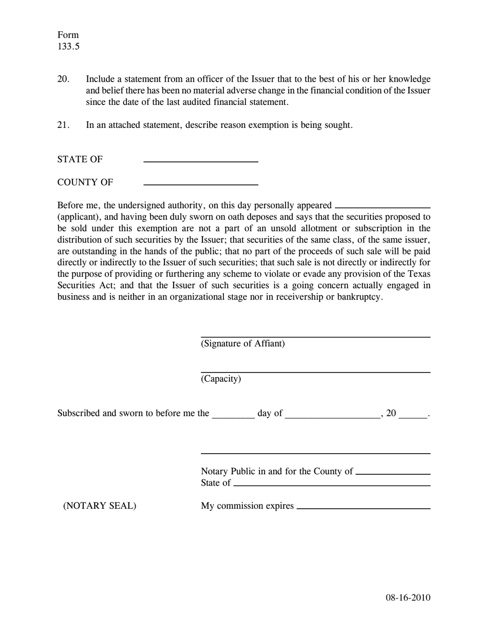Form 133.5 Secondary Trading Exemption Notice - Texas, Page 5