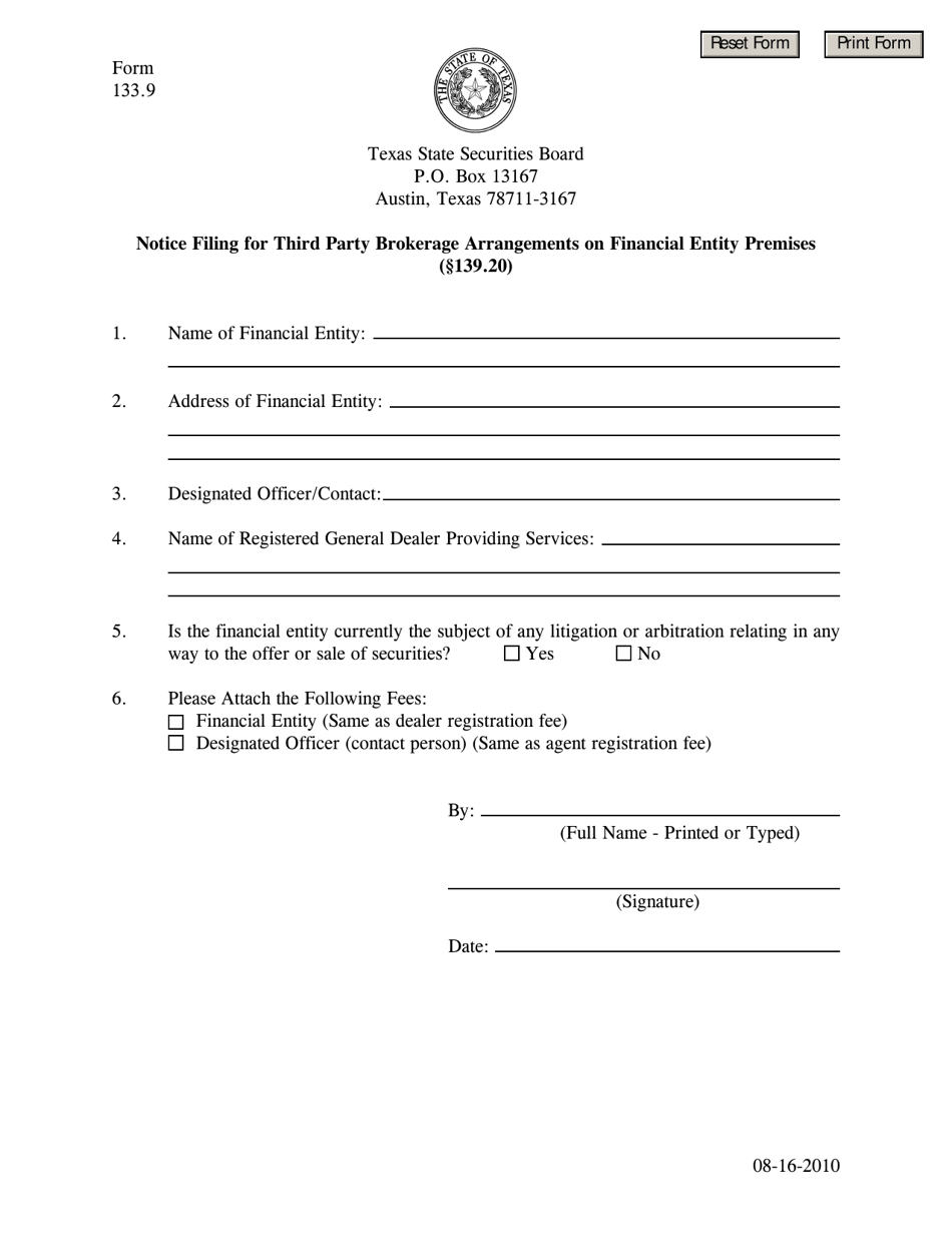 Form 133.9 - Fill Out, Sign Online and Download Fillable PDF, Texas ...