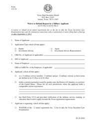 Document preview: Form 133.19 Waiver or Refund Request by a Military Applicant - Texas