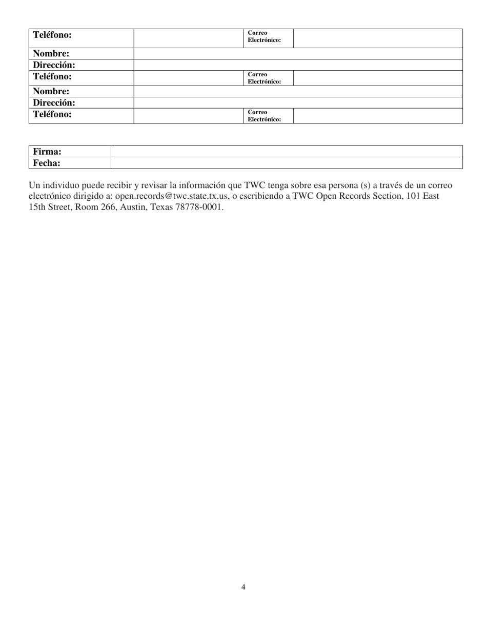 Cuestionario Para Solicitar Una Demanda De Discriminacion De Vivienda - Texas (Spanish), Page 4
