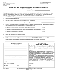 Form C-13 &quot;Notice That Employment or Business Has Been Discontinued&quot; - Texas