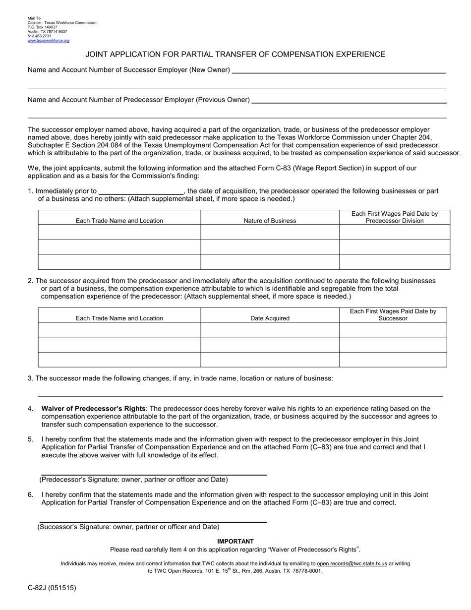 Form C82J Fill Out, Sign Online and Download Fillable PDF, Texas