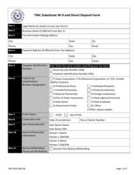 Form TWC1020 Twc Substitute W-9 and Direct Deposit Form - Texas