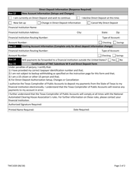 Form TWC1020 Twc Substitute W-9 and Direct Deposit Form - Texas, Page 2