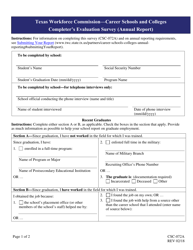 Form CSC-072A Career Schools and Colleges Completer&#039;s Evaluation Survey - Texas