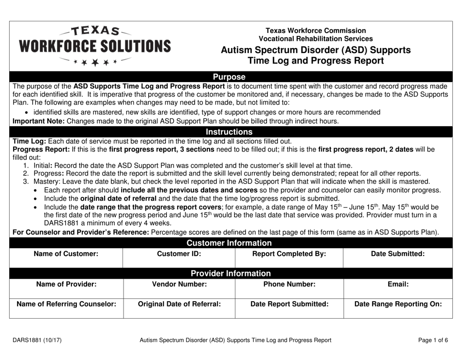 Form DARS1881 Fill Out, Sign Online and Download Fillable PDF, Texas