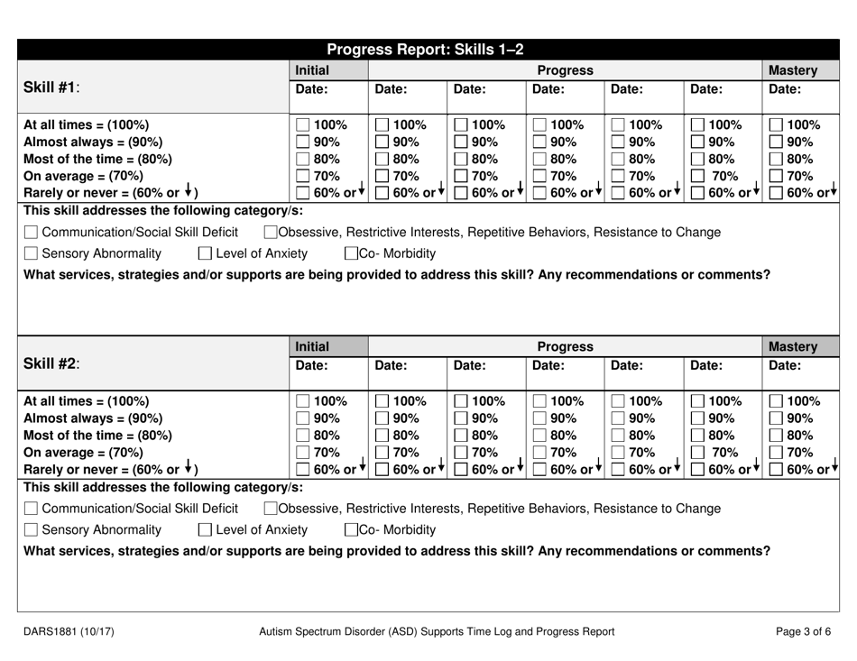 Form DARS1881 Autism Spectrum Disorder (Asd) Supports Time Log and Progress Report - Texas, Page 3