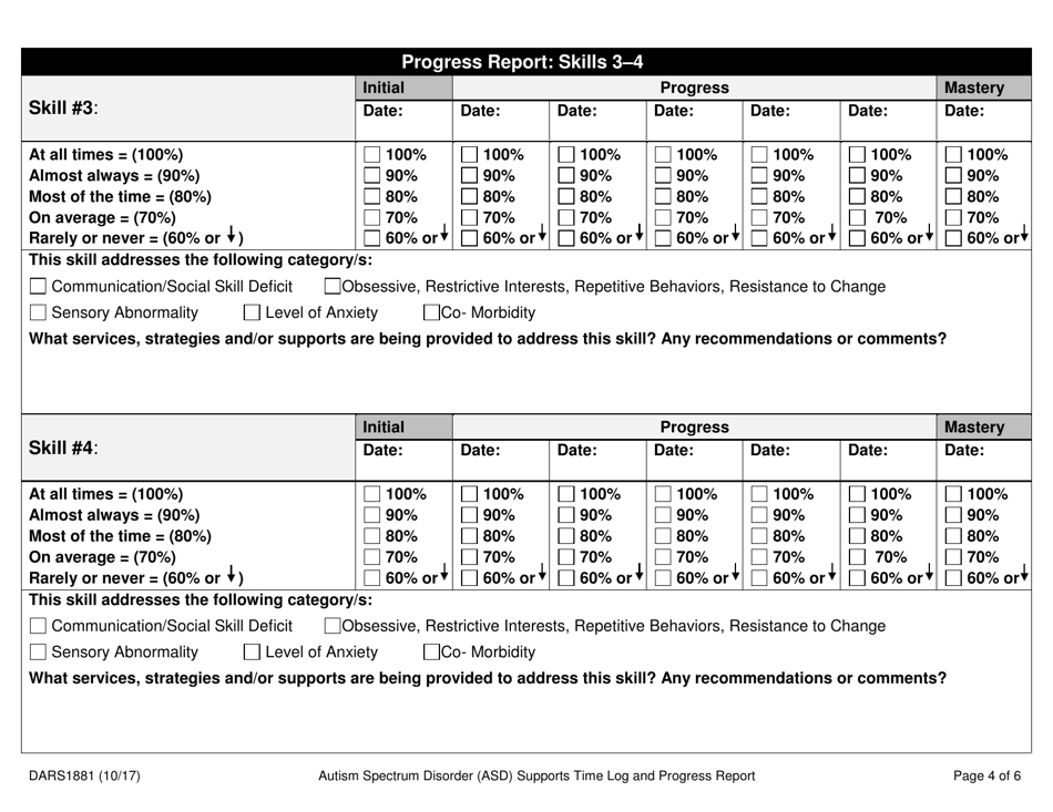 Form DARS1881 Autism Spectrum Disorder (Asd) Supports Time Log and Progress Report - Texas, Page 4