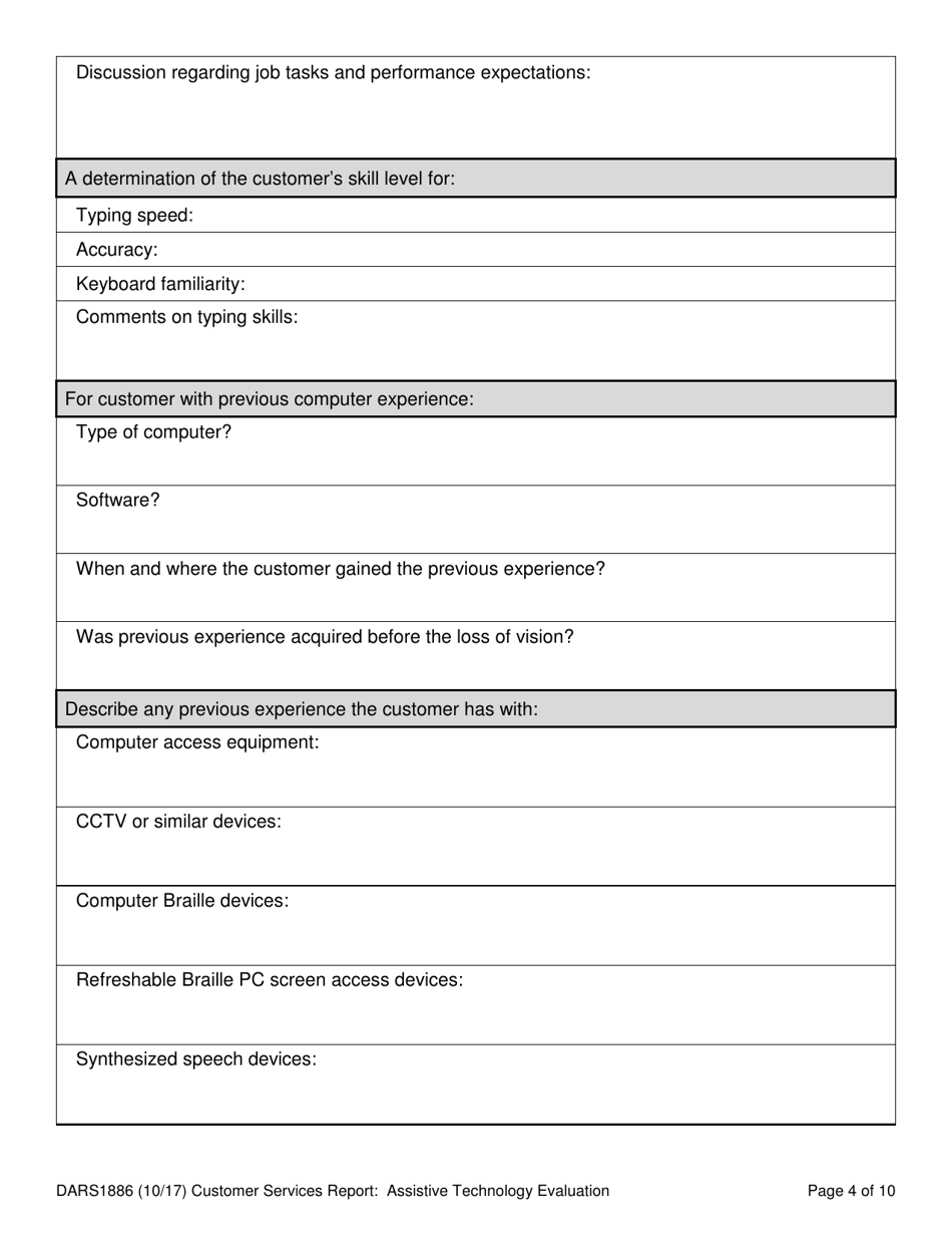 Form DARS1886 Customer Services Report: Assistive Technology Evaluation - Texas, Page 4
