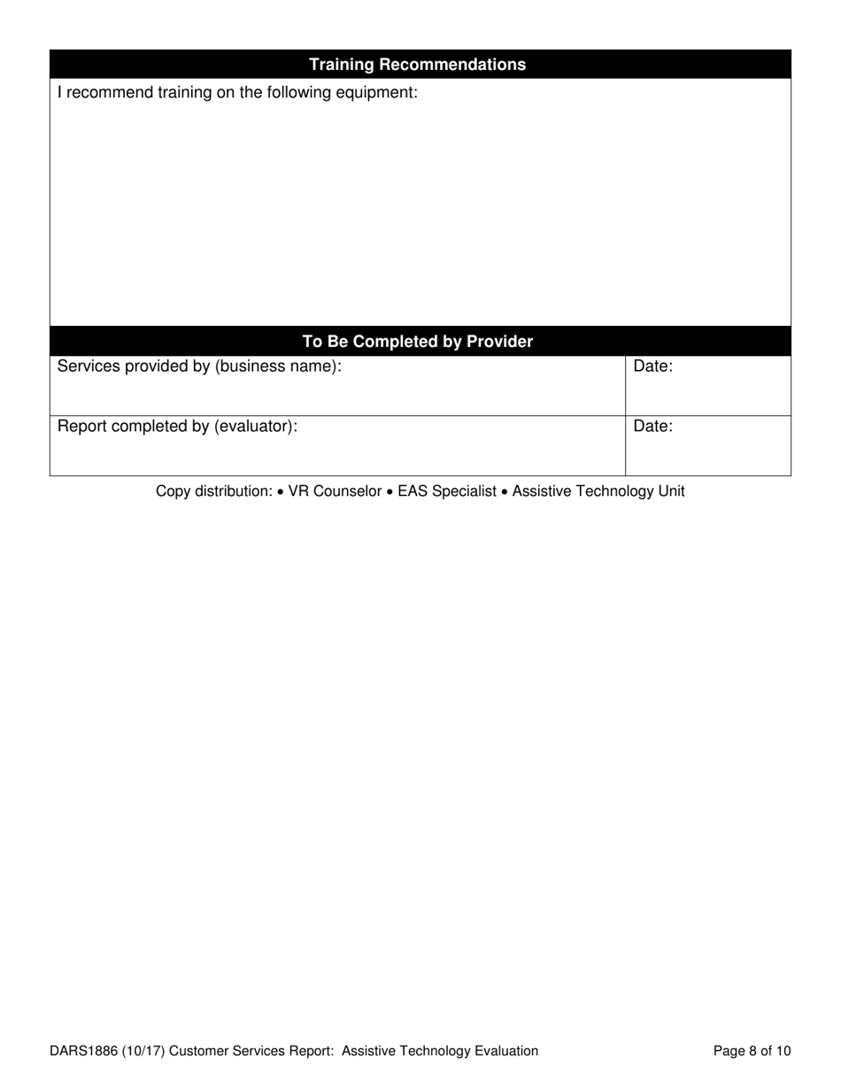 Form DARS1886 Customer Services Report: Assistive Technology Evaluation - Texas, Page 8