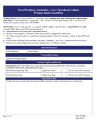 Form CSC-075PIP Program Improvement Plan - Texas