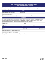 Document preview: Form CSC-001V On-Campus Enrollment Affidavit - Texas