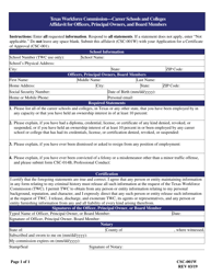 Document preview: Form CSC-001W Affidavit for Officers, Principal Owners, and Board Members - Texas