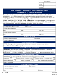 Form CSC-001 Application for a Certificate of Approval - Texas