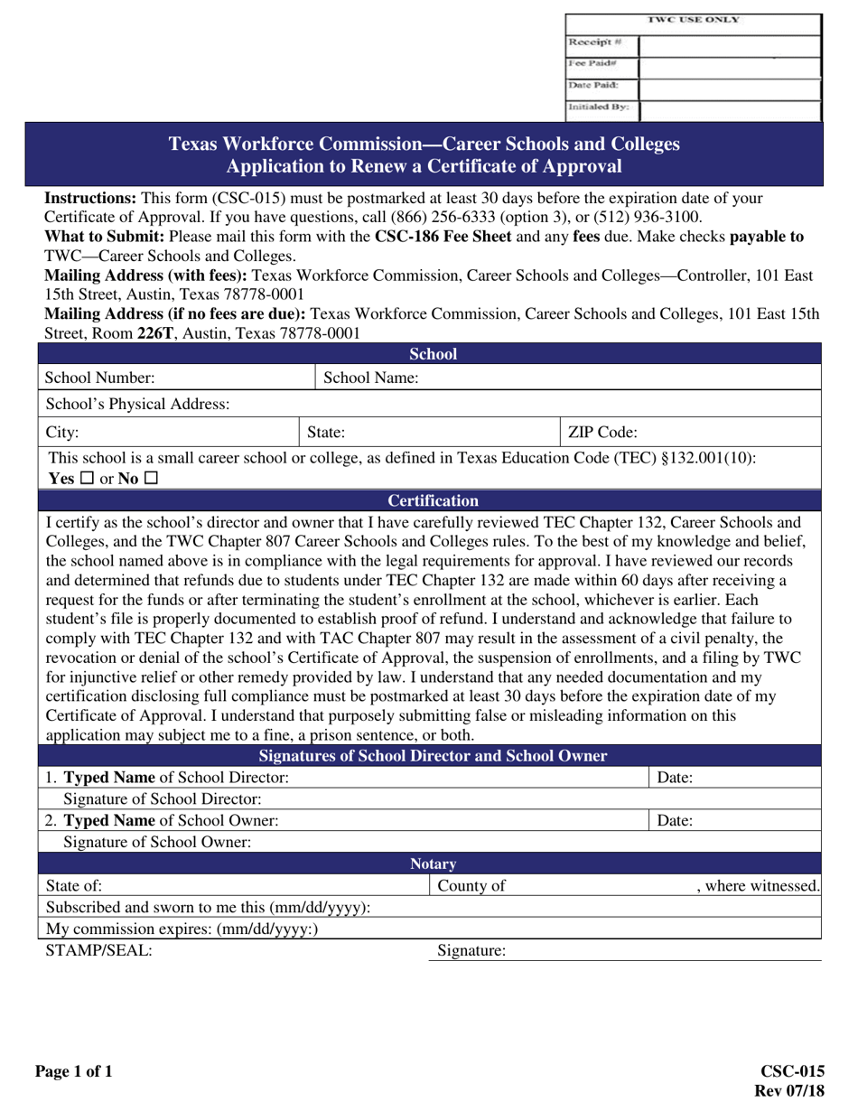Form CSC015 Fill Out, Sign Online and Download Fillable PDF, Texas