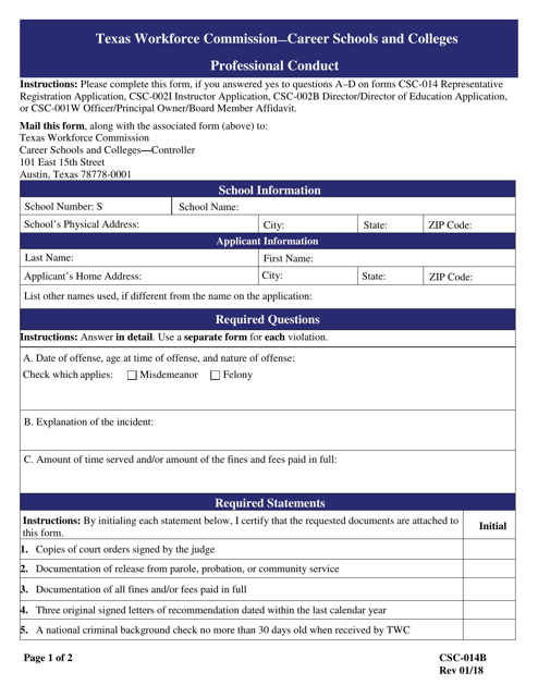 Form CSC-014B Professional Conduct - Texas