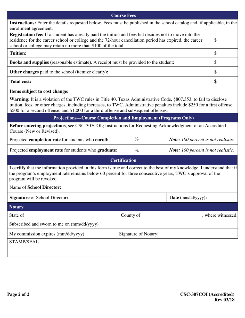 Form CSC-307COI Request for Acknowledgment of an Accredited Course (New or Revised) - Texas, Page 2