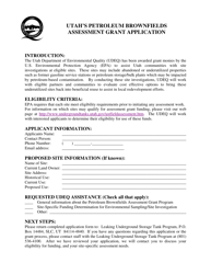 Document preview: Utah's Petroleum Brownfields Assessment Grant Application Form - Utah