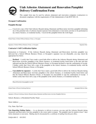 Document preview: Form DAQA-668-12 Utah Asbestos Abatement and Renovation Pamphlet Delivery Confirmation Form - Utah