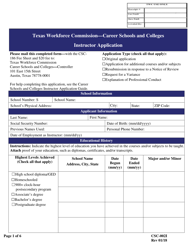 Document preview: Form CSC-002I Instructor Application - Texas