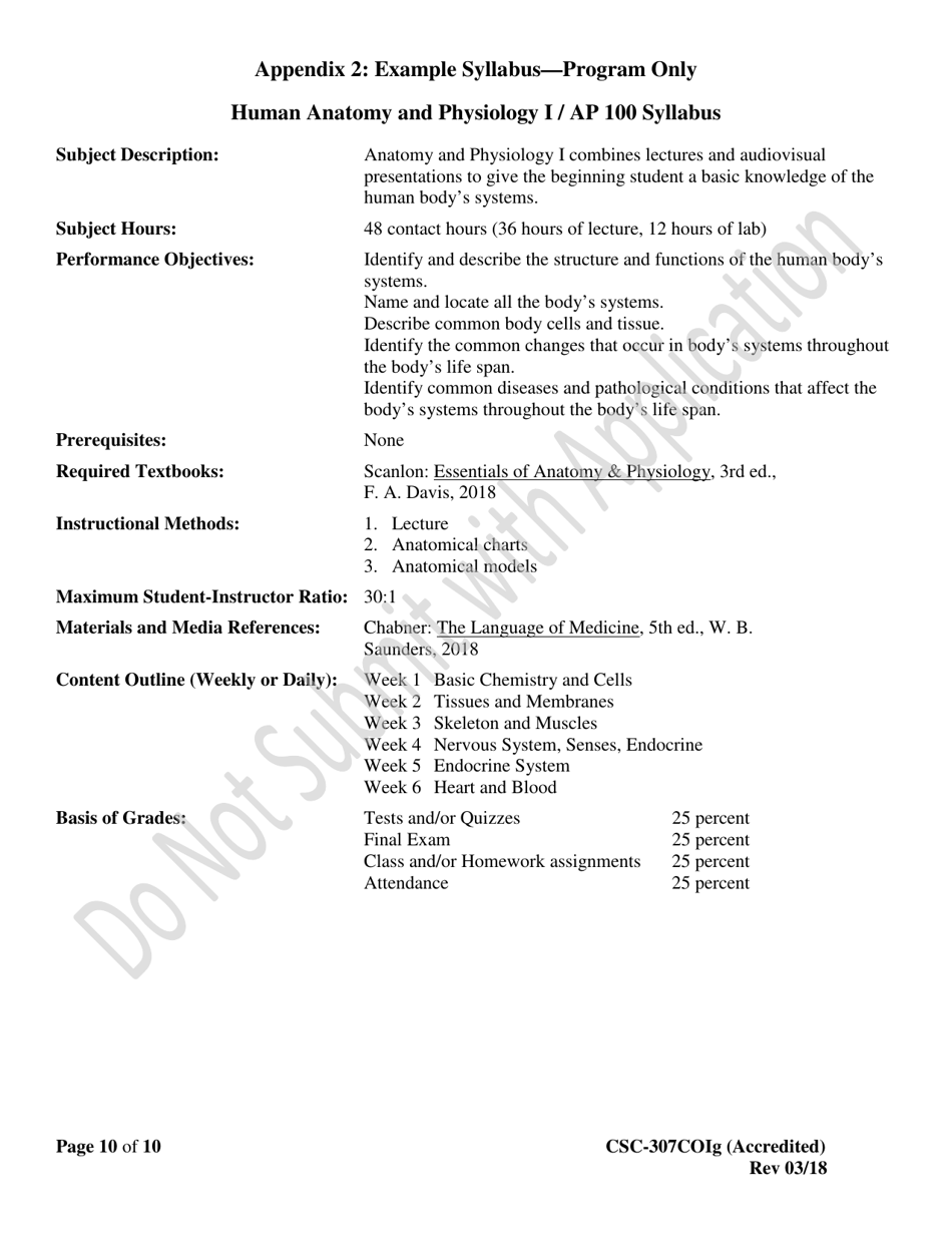 Instructions for Form CSC-307COI Requesting Acknowledgment of an Accredited Course (New or Revised) - Texas, Page 10