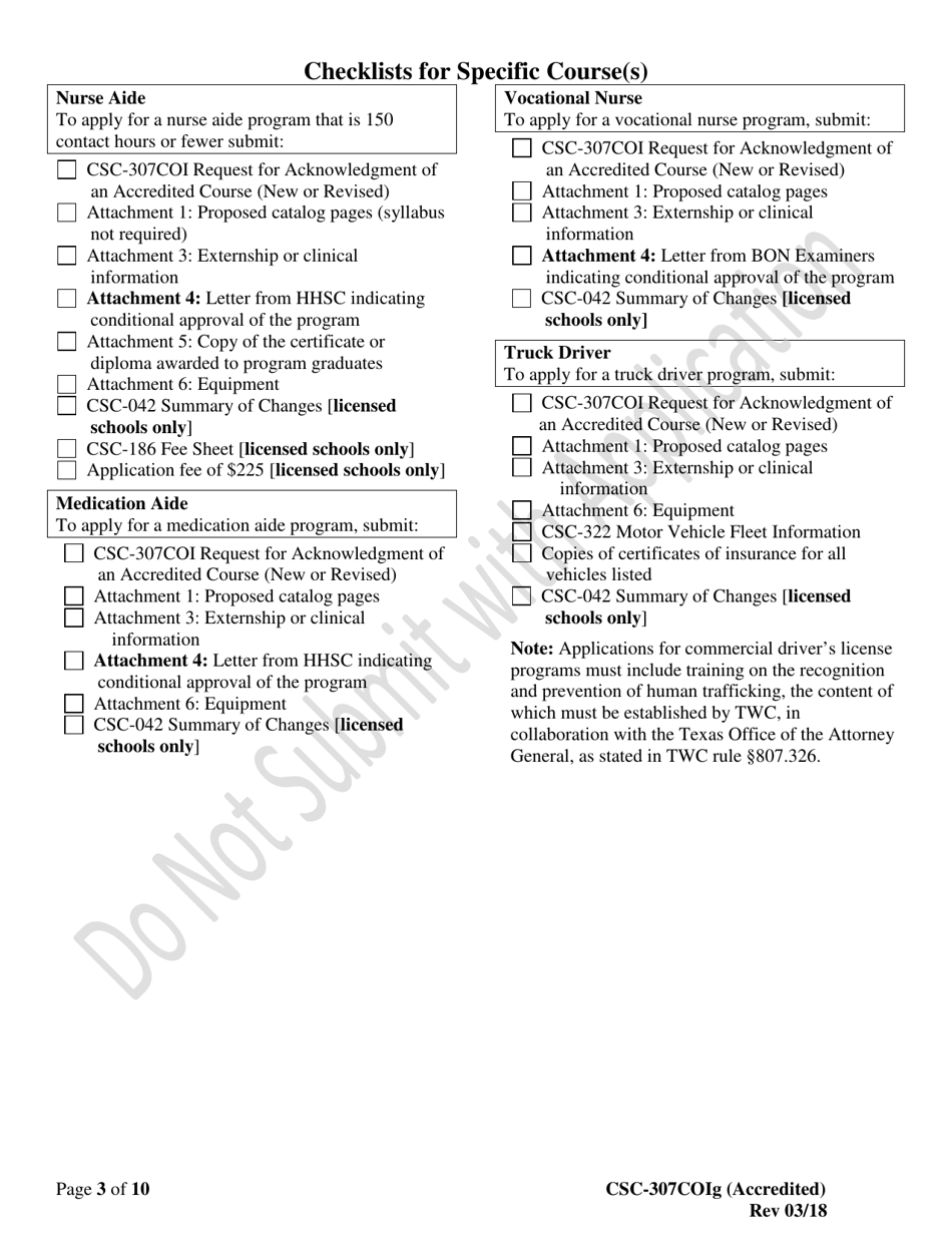 Instructions for Form CSC-307COI Requesting Acknowledgment of an Accredited Course (New or Revised) - Texas, Page 3