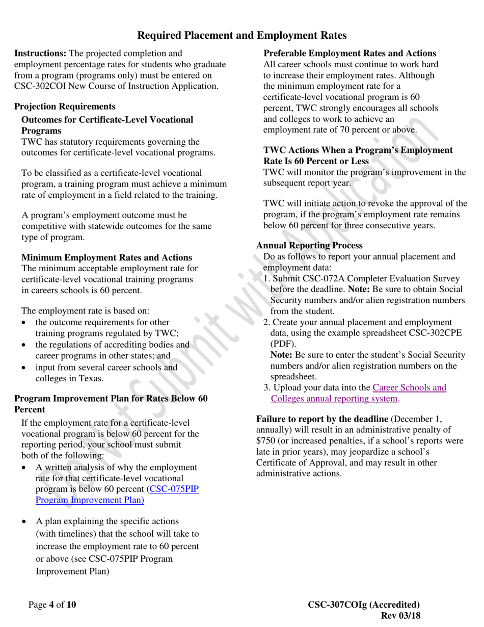 Instructions for Form CSC-307COI Requesting Acknowledgment of an Accredited Course (New or Revised) - Texas, Page 4