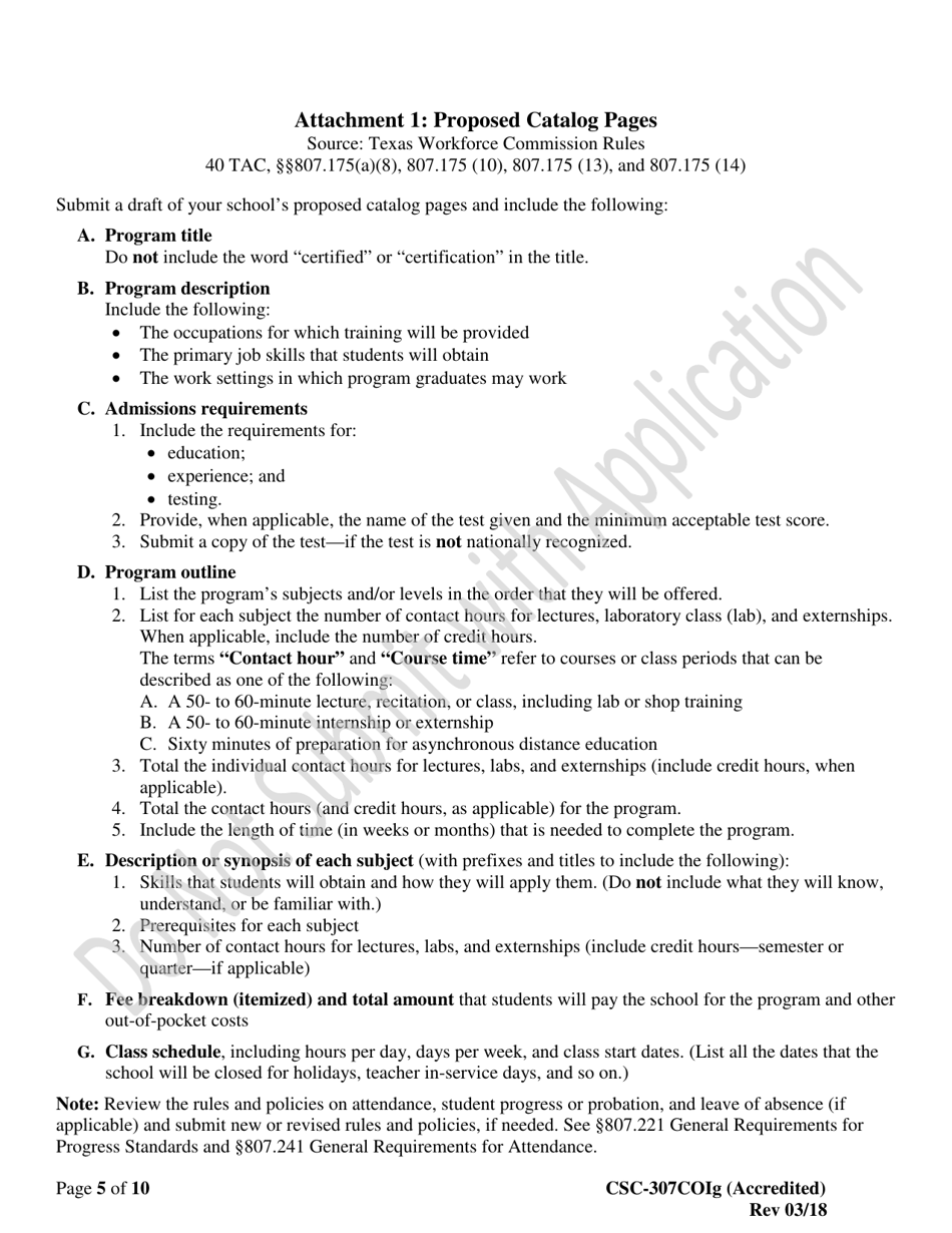 Instructions for Form CSC-307COI Requesting Acknowledgment of an Accredited Course (New or Revised) - Texas, Page 5