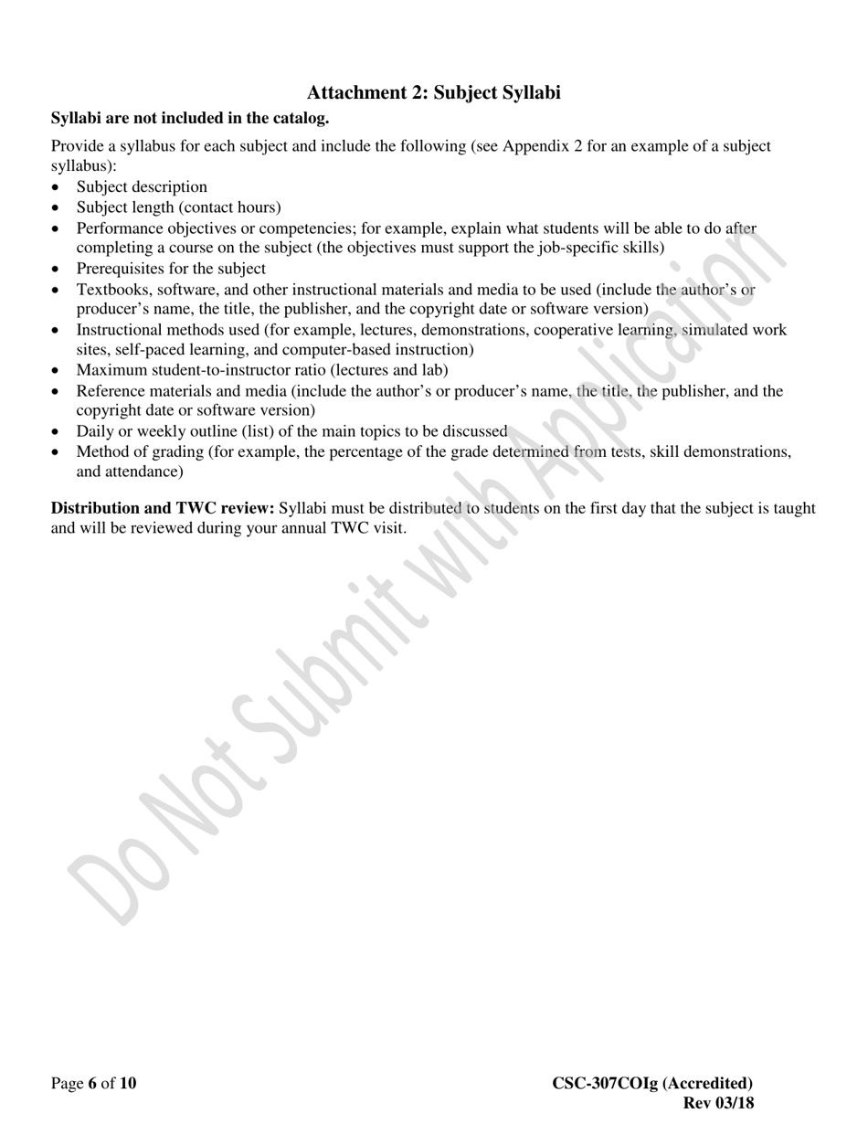 Instructions for Form CSC-307COI Requesting Acknowledgment of an Accredited Course (New or Revised) - Texas, Page 6