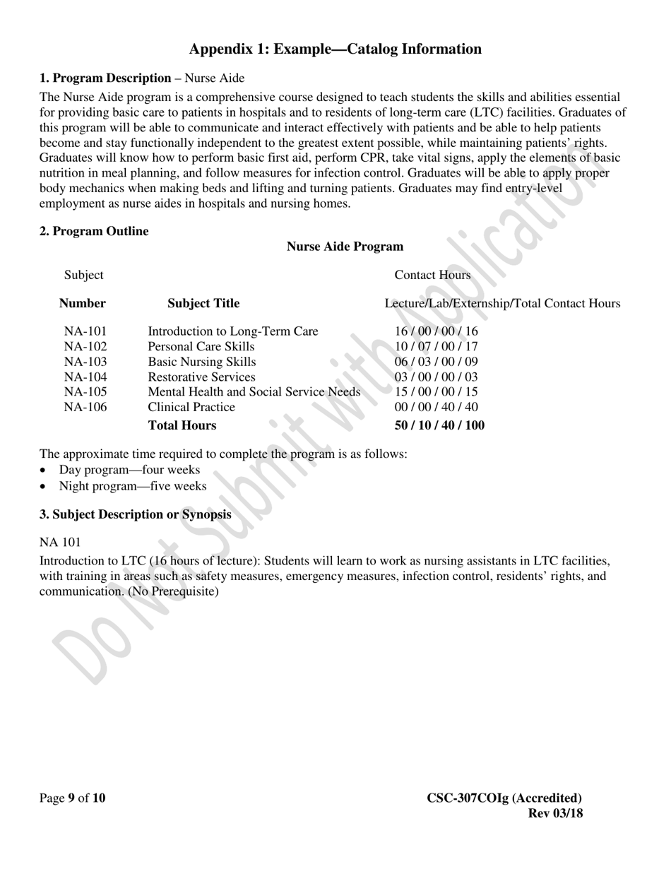 Instructions for Form CSC-307COI Requesting Acknowledgment of an Accredited Course (New or Revised) - Texas, Page 9