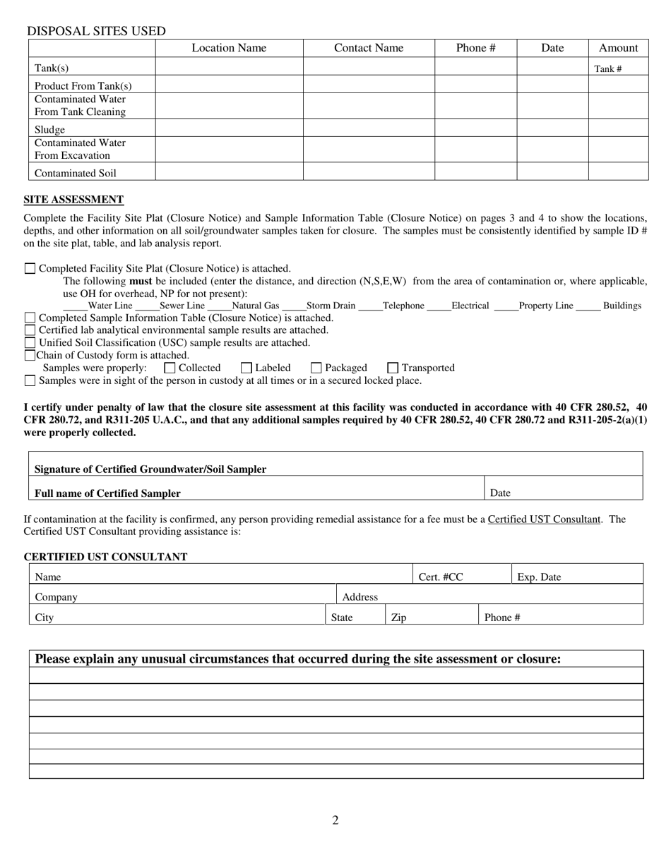 Underground Storage Tank Permanent Closure Notice Form - Utah, Page 2